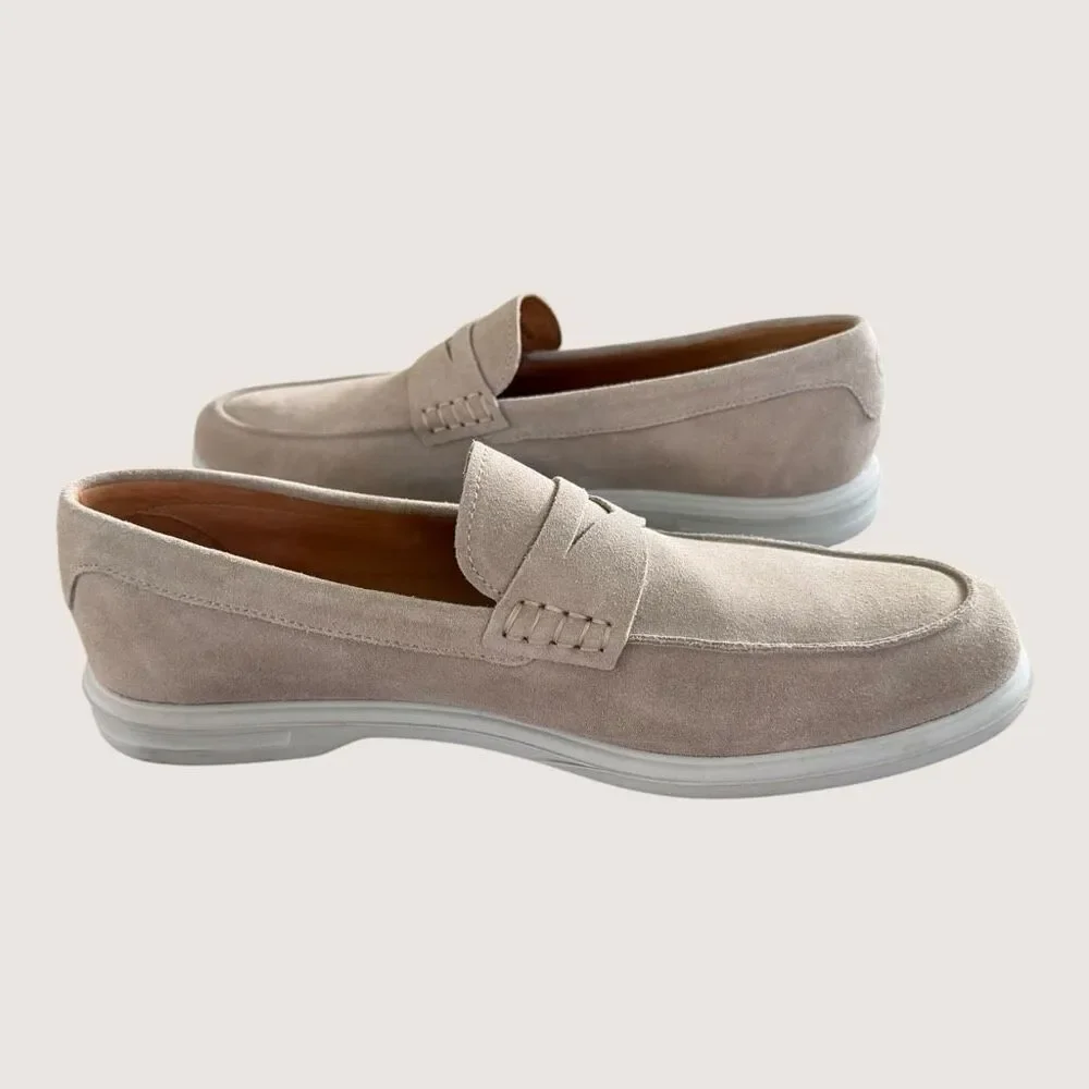 Peter Millar Crown Suede Penny Loafers Men’s 8M Tan Beige Made in Brazil